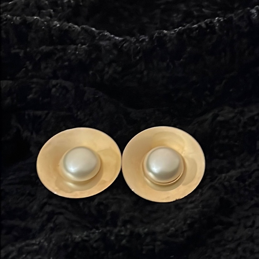 Pearl & Gold Colored Pierced Post Earrings